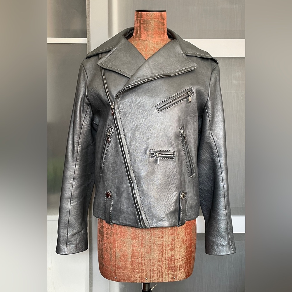 **SOLD** Louis Vuitton 2007 Collection Grey/Silver  Lambskin Moto Jacket
